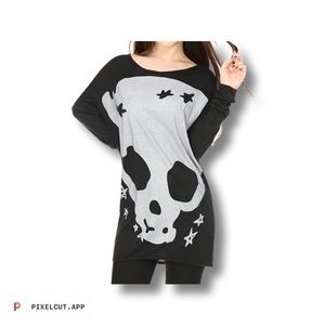 TRENDY COMFY SKULL TUNIC TOP LONG SLEEVE SIZE L